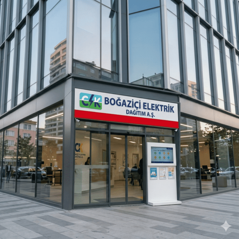 İstanbul'da Elektrik Başvurusu için modern bir bina girişindeki enerji dağıtım firması detayları.