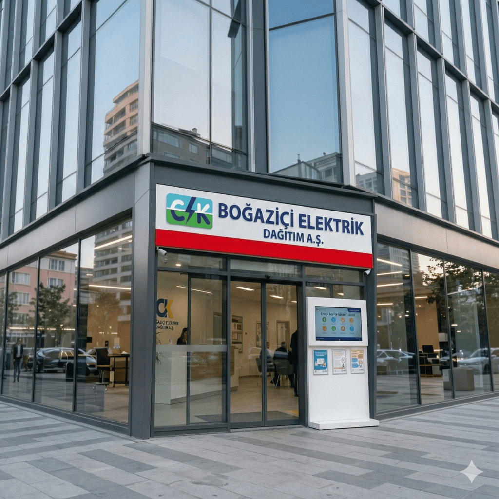 İstanbul'da Elektrik Başvurusu için modern bir bina girişindeki enerji dağıtım firması detayları.