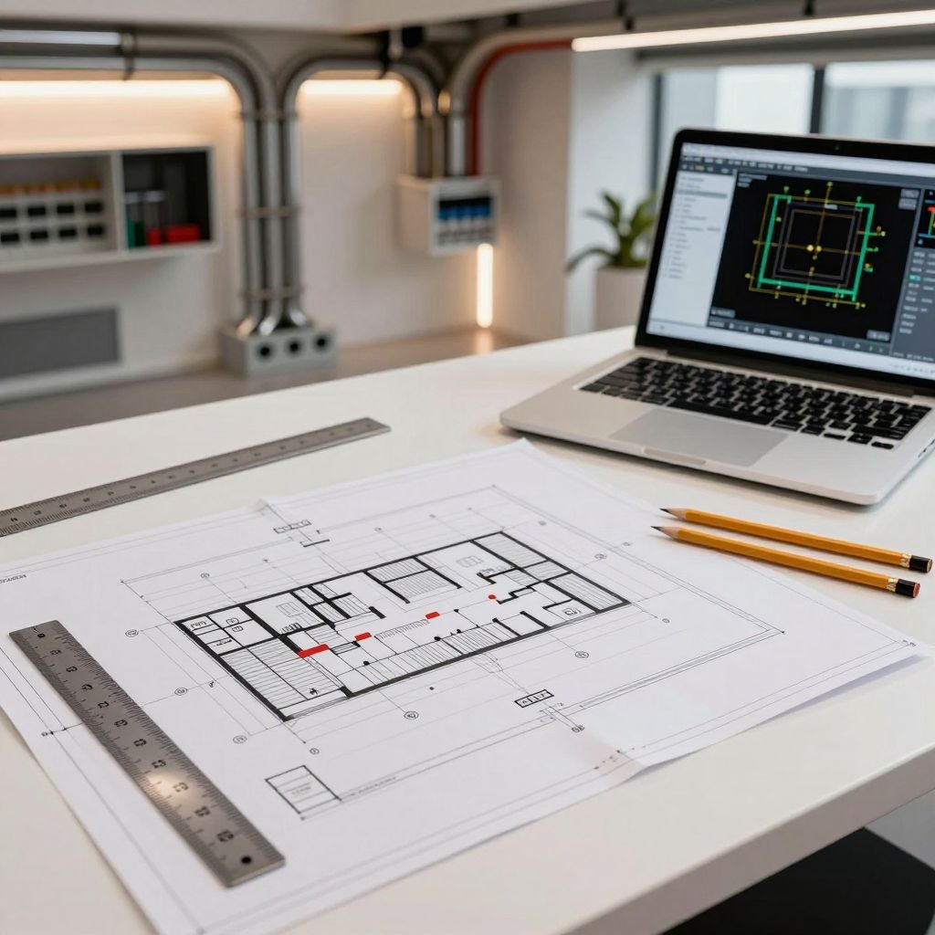 İstanbul'da modern bir binanın elektrik projelendirme çizimleri ve mühendislik detayları.