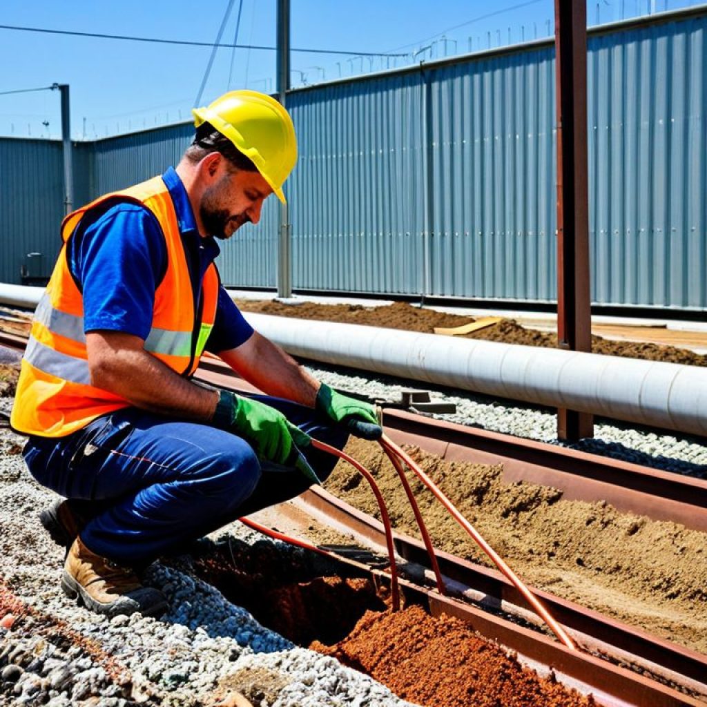Bayrampaşa'da bir tesiste topraklama projesi uygulaması sırasında topraklama hattını kontrol eden Enerjikon mühendisi.